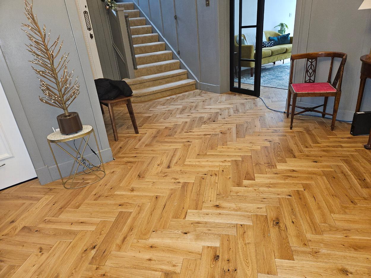 interior refurbishment company in Glasgow and Renfew herring bone engineered flooring